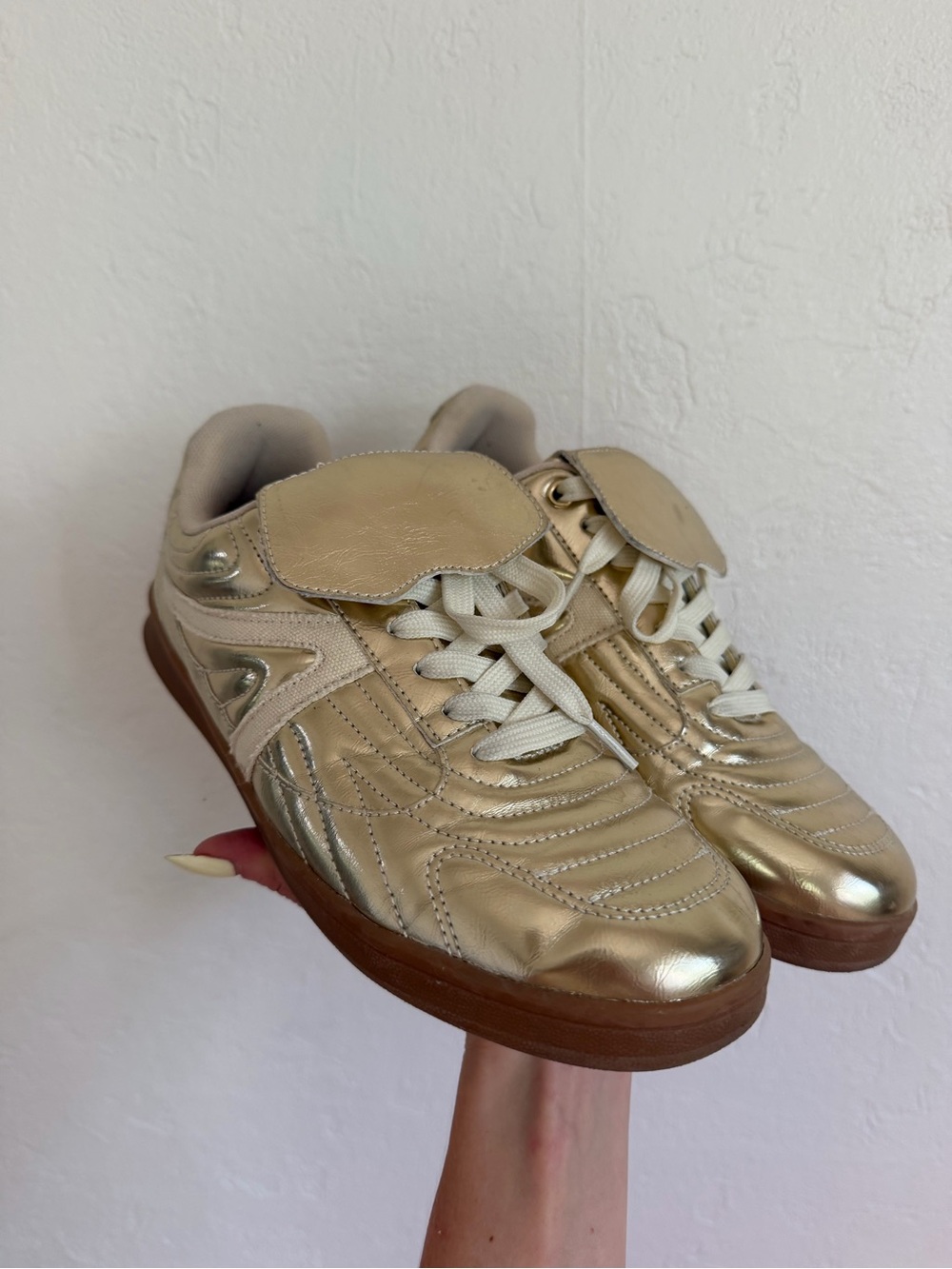 Metallic Gold Women's Athletic Sneakers with Lace Cover